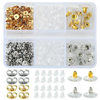 328Pcs 5 Style Brass & Plastic & 304 Stainless Steel Ear Nuts, Clutch Earring Backs & Bullet & Friction Ear Nuts, Mixed Color, 4~11x4~11x3~7mm, Hole: 0.7~1mm