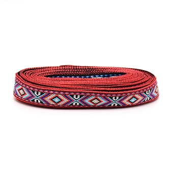 Ethnic Style Embroidery Polycotton Ribbons, Jacquard Ribbon, Tyrolean Ribbon, Garment Accessories, Rhombus Pattern, Colorful, 5/8 inch(17mm), 0.7mm thick, about 5yards/roll