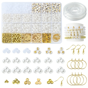 DIY Jewelry Making Kit, Including Elastic Thread,  ABS Plastic Beads, 316L Surgical Stainless Steel Hoop Earring Findings, CCB Plastic & Acrylic Beads, Mixed Color, 3~20x0.8~5x0.7~8mm, Hole: 1.2~2.3mm