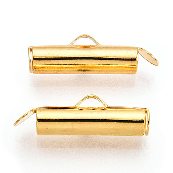 Iron Slide On End Clasp Tubes, Cadmium Free & Lead Free, Slider End Caps, Golden, 5.5x30x4mm, Hole: 1mm, 3.2mm Inner Diameter