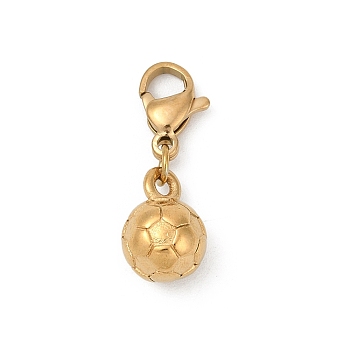 304 Stainless Steel Pendant Decorations, Ion Plating(IP), Real 18K Gold Plated, with Lobster Claw Clasp, Football, 22mm