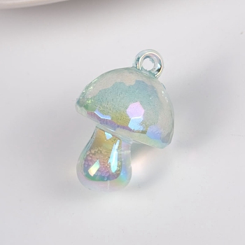 Bubble Style Transparent Acrylic Pendants, AB Color Plated, Mushroom, Light Green, 35x24mm