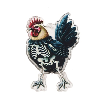 Halloween Theme Opaque Printed Acrylic Pendants, with Iron Findings, Chick, Midnight Blue, 52x35x1.8mm, Hole: 2.5mm