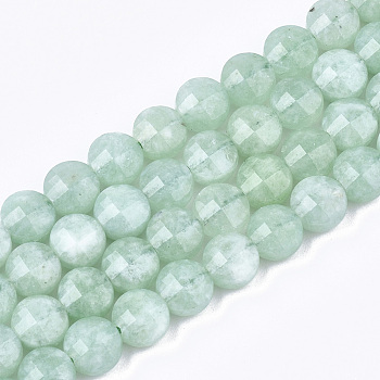 Natural Myanmar Jade/Burmese Jade Beads Strands, Faceted, Flat Round, 6~6.5x4~5mm, Hole: 1mm, about 61~67pcs/strand, 14.9 inch~15.1 inch