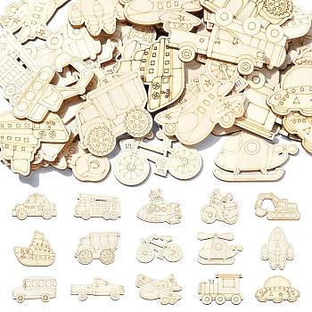 Unfinished Wood Cutouts, DIY Craft Supplies, Vehicle Shapes, Floral White, 2.65~4.1x4.7~5.95x0.2cm, about 50pcs/set