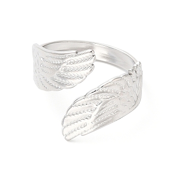 304 Stainless Steel Double Wings Open Cuff Ring for Women, Stainless Steel Color, US Size 7 1/4(17.5mm)
