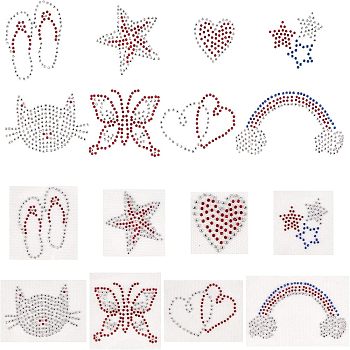 Iron on Decals, Middle East Rhinestone Transfers Patches, Hotfix Rhinestone Sheet, Mixed Shapes, Mixed Color, 16pcs/set
