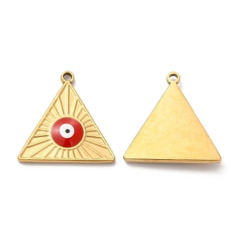 Vacuum Plating 201 Stainless Steel Pendants, with Enamel,Real 18K Gold Plated, Triangle, Evil Eye, Red, 22x22x3mm, Hole: 2mm