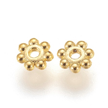 Tibetan Style Alloy Daisy Spacer Beads, Cadmium Free & Nickel Free & Lead Free, Flower, Golden, 4x1.5mm, Hole: 1mm