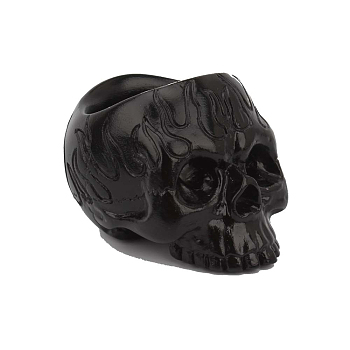Halloween Theme Resin Candle Holders, Round Tealight Candlesticks, Skull Shape, Black, 9x6.5x6cm