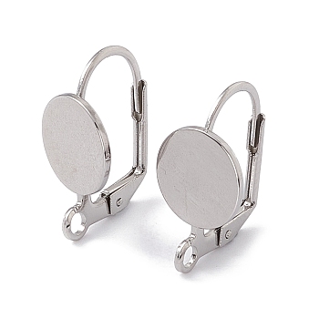 304 Stainless Steel Leverback Earring Findings, with Vertical Loop, Flat Round, Stainless Steel Color, 18x10x11.5mm, Hole: 2mm, Pin: 0.7mm