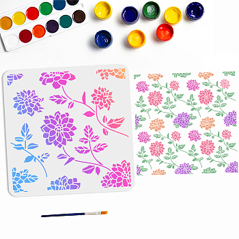 US 1Pc PET Hollow Out Drawing Painting Stencils, for DIY Scrapbook, Photo Album, with 1Pc Art Paint Brushes, Flower, 300x300mm