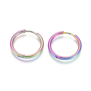 Ion Plating(IP) 304 Stainless Steel Huggie Hoop Earrings, Hypoallergenic Earrings, with 316 Surgical Stainless Steel Pin, Rainbow Color, 12 Gauge, 19x2mm, Pin: 1mm, Inner Diameter: 14mm