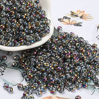 Iris Glass Seed Beads, Half Plated, Two Tone, Round, Colorful, 6/0, 4x3mm, Hole: 1.4mm