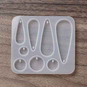 DIY Pendant Silicone Molds, Resin Casting Molds, for UV Resin, Epoxy Resin Jewelry Making, Teardrop & Flat Round, 69.5x75x6mm, Hole: 1.8mm, Inner Diameter: 10~18.5x10~53mm