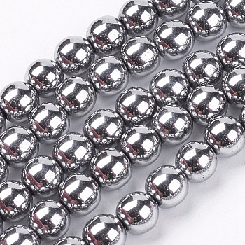 8MM Grade A Round Non-Magnetic Synthetic Hematite Beads Strands, Platinum Plated, 8mm, Hole: 1~2mm, about 55pcs/strand