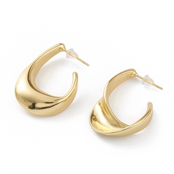 Brass Half Hoop Earrings, with Steel Pin and Plastic Ear Nuts, Long-Lasting Plated, Twist, Real 18K Gold Plated, 30x20x7mm, Pin: 0.8mm