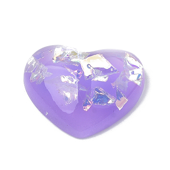Resin Cabochons, with Shell Chip, Heart, Medium Purple, 13x16x5mm