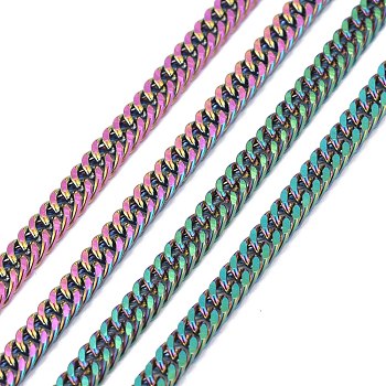 Ion Plating(IP) 304 Stainless Steel Diamond Cut Curb Chains, Cuban Link Chain, Unwelded, Faceted, with Spool, Rainbow Color, 5x3.5x0.7mm, about 32.8 Feet(10m)/roll