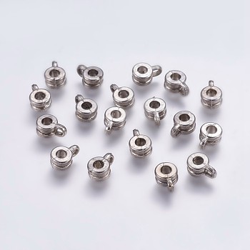 CCB Plastic Tube Bails, Loop Bails, Grooved, Column, Platinum, 9x6x4mm, Hole: 2mm, Inner Diameter: 3mm