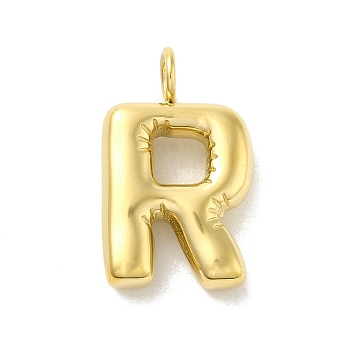 304 Stainless Steel Pendants, Real 14K Gold Plated, Balloon Letter Charms, Bubble Puff Initial Charms, Letter R, 24x14.5x5mm, Hole: 4mm