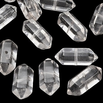 Natural Quartz Crystal Beads, Rock Crystal, Faceted, Hexagonal Double Terminated Point Bullet Beads, 21~23x8.5~9x9.5~10mm, Hole: 1~1.4mm