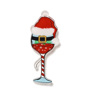 Christmas Theme Printed Opaque Acrylic Pendans, Wine Glasses, 43.5x17.5x2.5mm, Hole: 1.8mm