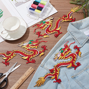 Chinese Style Dragon Computerized Embroidery Cloth Iron on/Sew on Patches(PATC-WH0007-49A)-4