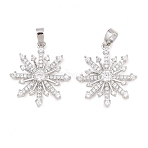 Christmas Brass Micro Pave Clear Cubic Zirconia Pendants, Snowflake Charms, Real Platinum Plated, 21.5x19.5x4.5mm, Hole: 5x2.5mm(KK-H287-04P)
