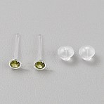 Resin Stud Earring Finding, with Cubic Zirconia, Yellow Green, 14x3.5mm, Hole: 0.8mm, Pin: 1x11.5mm(RESI-WH20001-08J)