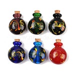 Handmade Lampwork Perfume Bottles, Round, with Cork, Mixed Color, 3.1~3.2x2.25x1.4~1.45cm, Hole: 5mm(LAMP-D007-001)