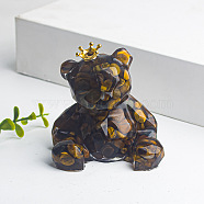 Natural Tiger Eye Crown Bear Display Decorations, Resin Figurine Home Decoration, for Home Feng Shui Ornament, 62x65x53mm(WG56055-09)
