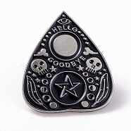 Heart with Skull Divination Board Enamel Pin, Platinum Alloy Word Hello Goodbye Badge for Backpack Clothes, Black, 30x25x1.5mm(JEWB-E019-01P)