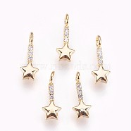 Brass Micro Pave Cubic Zirconia Charms, Nickel Free, Star, Clear, Real 18K Gold Plated, 11.5x4.5x1.5mm, Hole: 1.8mm(KK-P157-06G-NF)