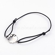 Elastic Cord Stretch Link Bracelet Making, with Flat Round Brass Cabochon Connector Settings, Black, Tray: 12mm, 50~75mm(BJEW-JB02209)