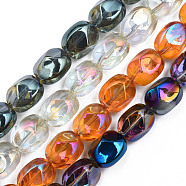 Electroplate Transparent Glass Beads Strands, Oval, Mixed Color, 12x10.5x10mm, Hole: 1.2mm, about 50Pcs/strand, 23.62 inch(60cm)(EGLA-N008-016)
