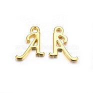 Golden Plated Alloy Letter Pendants, Rack Plating, Cadmium Free & Lead Free, Letter.A, 13x10x2mm, Hole: 1.5mm(PALLOY-J718-01G-A)