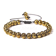 Natural Lava Rock Round Bead Adjustable Braided Bracelets, 6mm(UO3136-36)