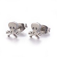 304 Stainless Steel Stud Earrings, with Ear Nuts/Earring Back, Octopus, Stainless Steel Color, 7.5x7mm, Pin: 0.8mm(X-EJEW-F227-16P)