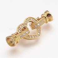 Brass Micro Pave Cubic Zirconia Fold Over Clasps, Heart, Golden, 31x12x7mm, Hole: 1mm(ZIRC-F047-18G)