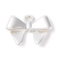 Brass Charms, Bowknot, 925 Sterling Silver Plated, 10.5x14.5x2.5mm, Hole: 1.6mm(KK-G491-61B-S)