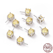 Rhodium Plated 925 Sterling Silver Peg Bails, with Cubic Zirconia, Square, Platinum, Light Yellow, 9x4x4.5mm, Hole: 2.5x1.5mm, Pin: 0.6mm(STER-D035-47P-08)