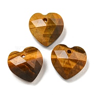 Natural Tiger Eye Faceted Heart Charms, 13x13x6mm, Hole: 1mm(G-G123-01E)