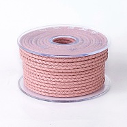 Braided Cowhide Cord, Leather Jewelry Cord, Jewelry DIY Making Material, Pink, 3mm, about 5.46 yards(5m)/roll(WL-I003-3mm-D-02)