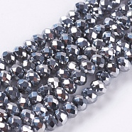 Faceted Rondelle Electroplate Glass Beads Strands, AB Color Plated, Silver, 4.5x3.5mm, Hole: 1mm(X-EGLA-D009-27)