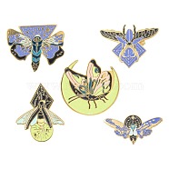 5Pcs 5 Style Creative Zinc Alloy Enamel Brooches, Enamel Pin, with Iron Clutches, Insect & Butterfly, Golden, Mixed Color, 15~28x25~30mm, Pin: 1mm, 1pc/style(JEWB-LS0001-43)