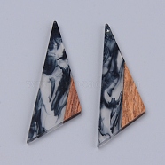 Resin & Walnut Wood Pendants, Two Tone, Triangle, Black, 66x20.5x2~3mm, Hole: 1.5mm(RESI-R428-04)