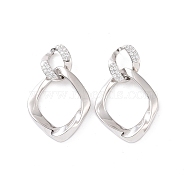 Clear Cubic Zirconia Double Twist Rhombus Dangle Stud Earrings, Brass Jewelry for Women, Platinum, 32mm, Pin: 0.7mm(EJEW-G332-04P)