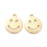 Brass Pendants, Long-Lasting Plated, Flat Round with Smiling Face, Real 14K Gold Plated, 13x11x1mm, Hole: 1.2mm(KK-K250-10LG)