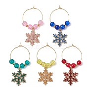 Snowflake Alloy Enamel Pendants Wine Glass Charms Sets, with Brass Hoop Earrings Findings and Glass Beads, Mixed Color, 54.5mm(AJEW-JO00229)